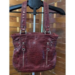 Bueno Deep Red‎ Crocodile Embossed Faux Leather Shoulder Bag Tote